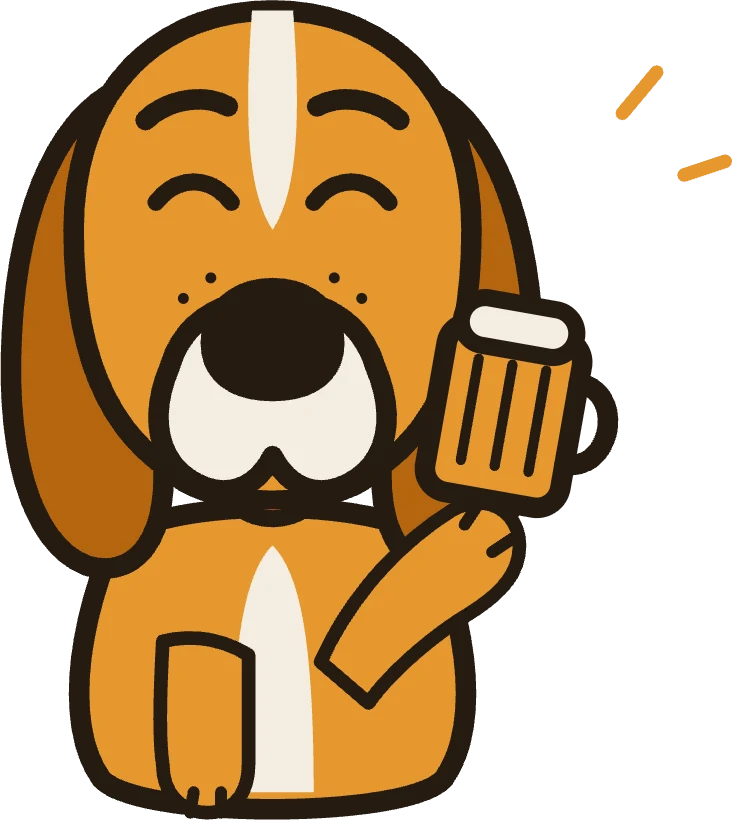The FAM333 mascot raising a beer mug